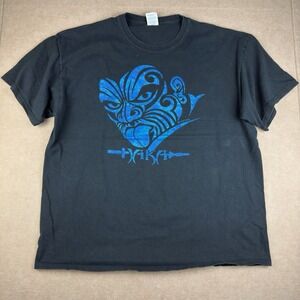 Haka Maori Tribal Mask Ka Mate Black Graphic T-Shirt Men's XL Pacific Island Tee